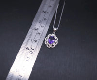 Genuine Amethyst Necklace Sterling Silver Sim Gemstone Flower White Gold Coated Natural Purple Gemstone February Birthstone Jewelry #456
