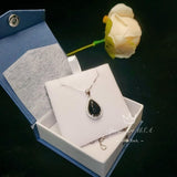 Large Natural Black Onyx Necklace - Root Chakra Healing - Sterling Silver Genuine Teardrop Gemstone Halo Black Onyx Pendant #932