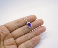 Sterling Silver Halo Natural Amethyst Necklace - Crown Chakra Healing Genuine Salitaire Oval Amethyst Pendant 1080