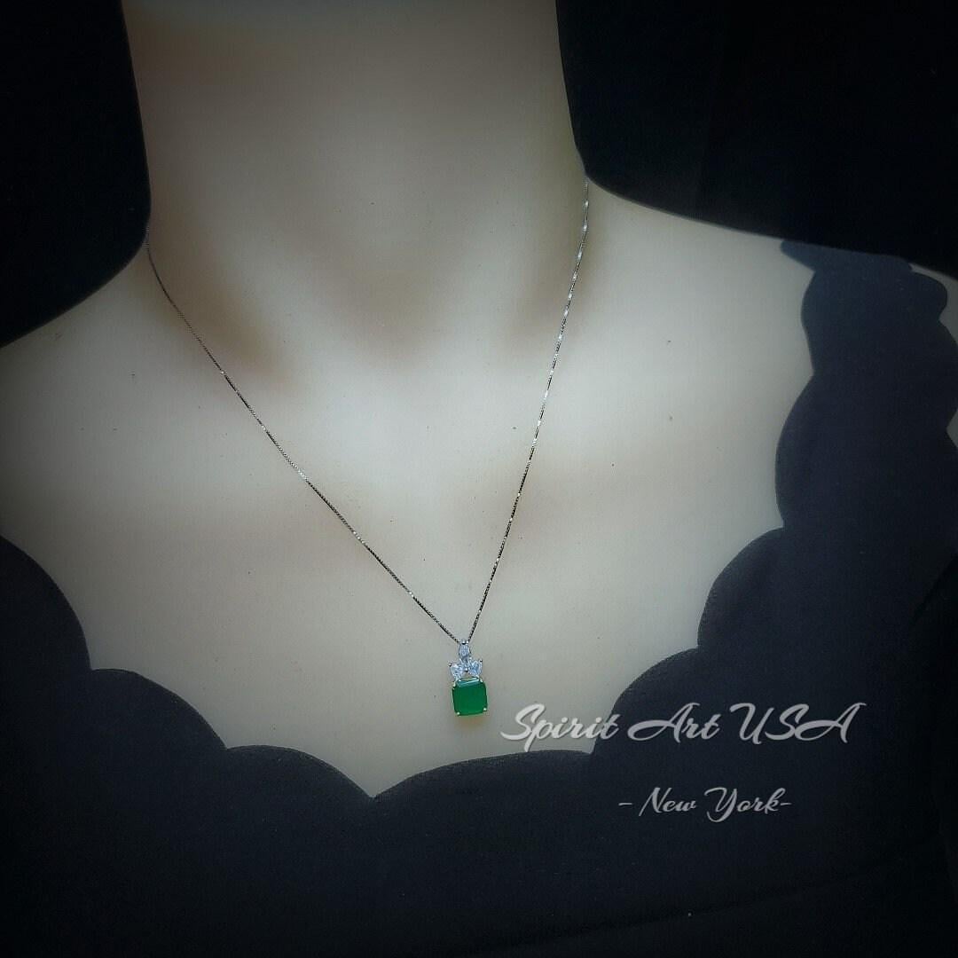 Square Cut Emerald Necklace ‐ May Birthstone Jewelry, 18K Gold Plated Sterling Silver Pendant, Chain Gift #462