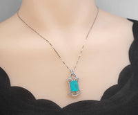 Large Paraiba Necklace - Sterling Silver Gemstone Square Royal Flower Pendant Blue Paraiba Tourmaline Pendant Jewelry #733