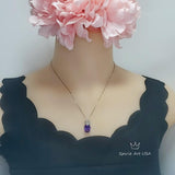 Created synthetic Amethyst Necklace - Diamond Crown 6 CT Amethyst Pendant - Sterling Silver White Gold Plated Large Purple Jewelry #657