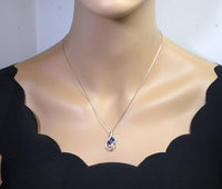 Tanzanite Necklace - Sterling Silver Leaf Double Stone December Birthstone Tiny Deliciated Lab Created Tanzanite Pendant #345