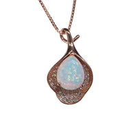 Opal Necklace - Rose Gold Gemstone Petal Flower Jewelry Sterling Silver Synthetic Opal Leaf Pendant Jewelry #207