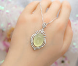 Large Prehnite Necklace - Sterling Silver Green Prehnite Jewelry 1031