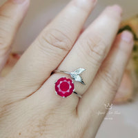 Ruby ring Sterling Silver Mermaid Ring - Adjustable Fish Tail Red Ruby Gemstone Ring 1061