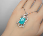 Large Paraiba Necklace - Sterling Silver Gemstone Square Royal Flower Pendant Blue Paraiba Tourmaline Pendant Jewelry #733