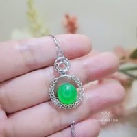 10mm Green Jade Necklace Diamond Triple Circle Green Jade Pendant White Gold Plated Sterling Silver 1051