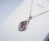Ametrine Necklace - 925 Sterling Silver Teardrop Flower Lab Created Ametrine Pendant