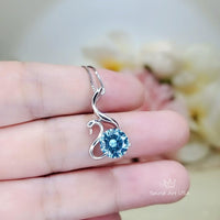 8mm 2 CT Aquamarine Necklace - 18KGP Sterling Silver - Swan Pendant - Solitaire Aquamarine - Simple Aquamarine Jewelry #149