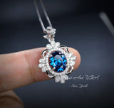 Blue Sapphire Necklace - Gemstone Flower White Gold Coated Sterling Silver 2.5 Ct September Birthstone Royal Solitaire Artist Design #648
