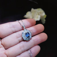 Blue Sapphire Necklace - Gemstone Lotus Leaf Pendant - 18KGP @ Sterling Silver - September Birthstone - Waterlily jewelry #601
