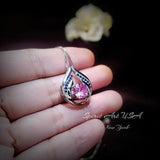 Pink Tourmaline Necklace - Hold Your Heart Pendant - 18KGP @ Sterling Silver - Blue Sapphire Style - Round Cut Pink Tourmaline Pendant #594