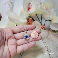 Blue Sapphire Necklace Spiral of Life Pendant - 2 CT Blue Sapphire Pendant Spiritual Gemstone Flower Jewelry Double Halo Swirl 18KGP #656
