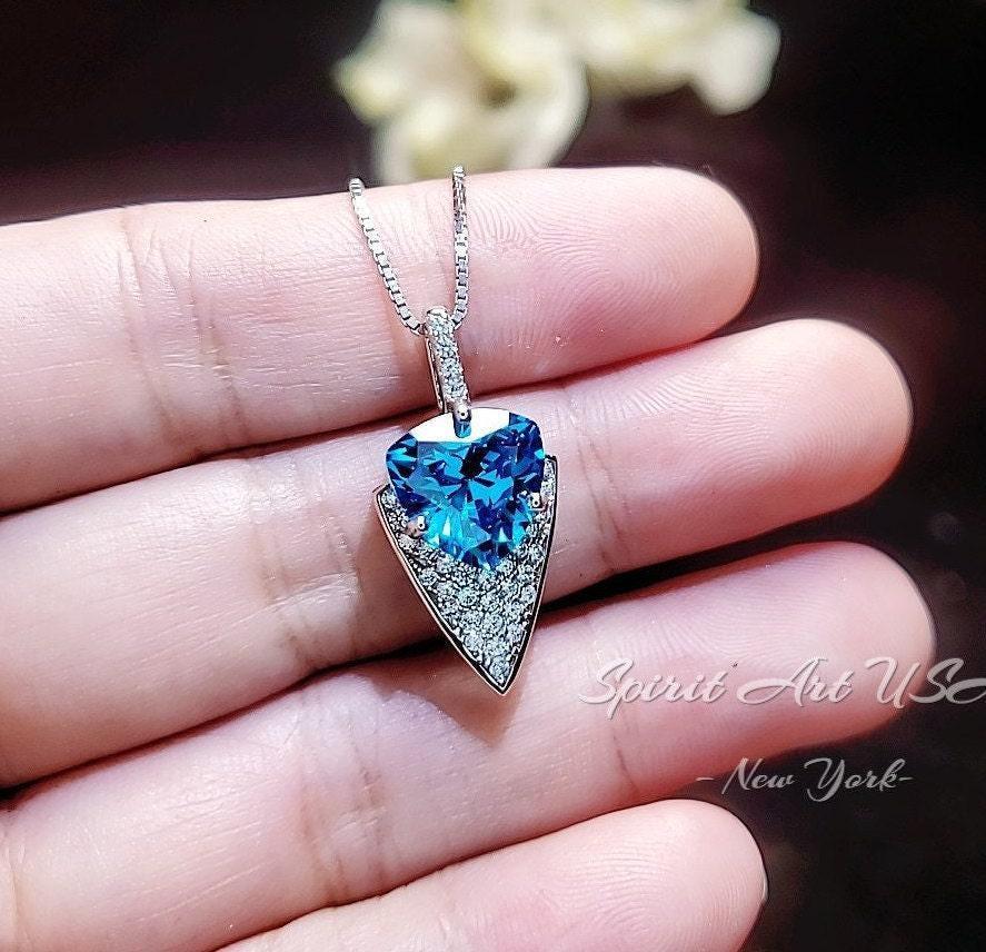 Large Blue Topaz Necklace - Trillion Cut - Blue Topaz Pendant - 18KGP Sterling Silver - Protective Queen's Guard Sword #760