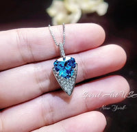 Large Blue Topaz Necklace - Trillion Cut - Blue Topaz Pendant - 18KGP Sterling Silver - Protective Queen's Guard Sword #760