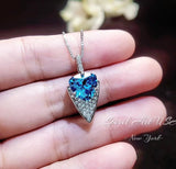 Large Blue Topaz Necklace - Trillion Cut - Blue Topaz Pendant - 18KGP Sterling Silver - Protective Queen's Guard Sword #760