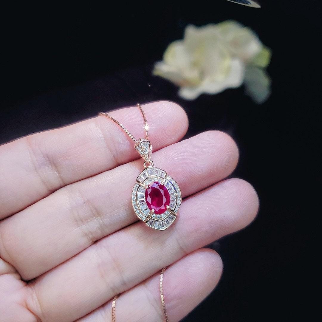 Ruby Necklace - Ruby Pendant - Rose gold @ Sterling Silver - July Birthstone - Chain #414