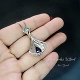 Blue Tanzanite Necklace - 18K @ Sterling Silver - Gemstone Teardrop Halo 3 ct Blue Tanzanite Jewelry - December Birthstone #902