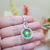 10mm Green Jade Necklace Diamond Triple Circle Green Jade Pendant White Gold Plated Sterling Silver 1051