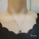 Blue Sapphire Necklace Spiral of Life Pendant - 2 CT Blue Sapphire Pendant Spiritual Gemstone Flower Jewelry Double Halo Swirl 18KGP #656