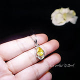 2.5 CT Yellow Moissanite Gemstone Necklace Sterling Silver Teardrop Created Citrine Gemstone Pendant - November Birthstone #395