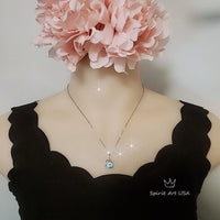 8mm 2 CT Aquamarine Necklace - 18KGP Sterling Silver - Swan Pendant - Solitaire Aquamarine - Simple Aquamarine Jewelry #149
