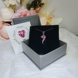 Luxury Pink Tourmaline Necklace White Gold coated Sterling Silver Swirl Infinity Style Pendant - 2 CT Lab created Vivid Pink Gemstone #936