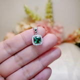 Tiny Square Green Emerald Necklace Sterling Silver May birthstone 6 MM Emerald Jewelry 043