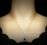 Blue Sapphire Necklace - Gemstone Flower White Gold Coated Sterling Silver 2.5 Ct September Birthstone Royal Solitaire Artist Design #648
