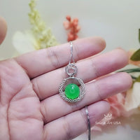10mm Green Jade Necklace Diamond Triple Circle Green Jade Pendant White Gold Plated Sterling Silver 1051