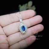 Blue Sapphire Necklace Spiral of Life Pendant - 2 CT Blue Sapphire Pendant Spiritual Gemstone Flower Jewelry Double Halo Swirl 18KGP #656