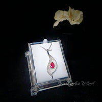 Ruby Necklace - Large Single Gemstone Leaf Necklace - 18KGP @ Sterling Silver - 3 CT Teardrop Red Ruby Jewelry - Large Ruby Pendant #894