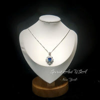 Blue Sapphire Necklace - Gemstone Flower White Gold Coated Sterling Silver 2.5 Ct September Birthstone Royal Solitaire Artist Design #648