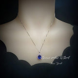 Teardrop Blue Sapphire Necklace Pink Tourmaline Surrounded Halo Large Solitaire Pear Cut Blue Sapphire Pendant 18kgp @ Sterling Silver #686