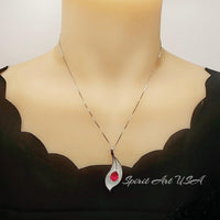 Ruby Necklace - Large Single Gemstone Leaf Necklace - 18KGP @ Sterling Silver - 3 CT Teardrop Red Ruby Jewelry - Large Ruby Pendant #894