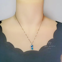Cat Blue Topaz Necklace, Kitty Cat Swiss Blue Topaz Pendant Gemstone White Gold Plated Sterling Silver Pets Lover Jewelry #216