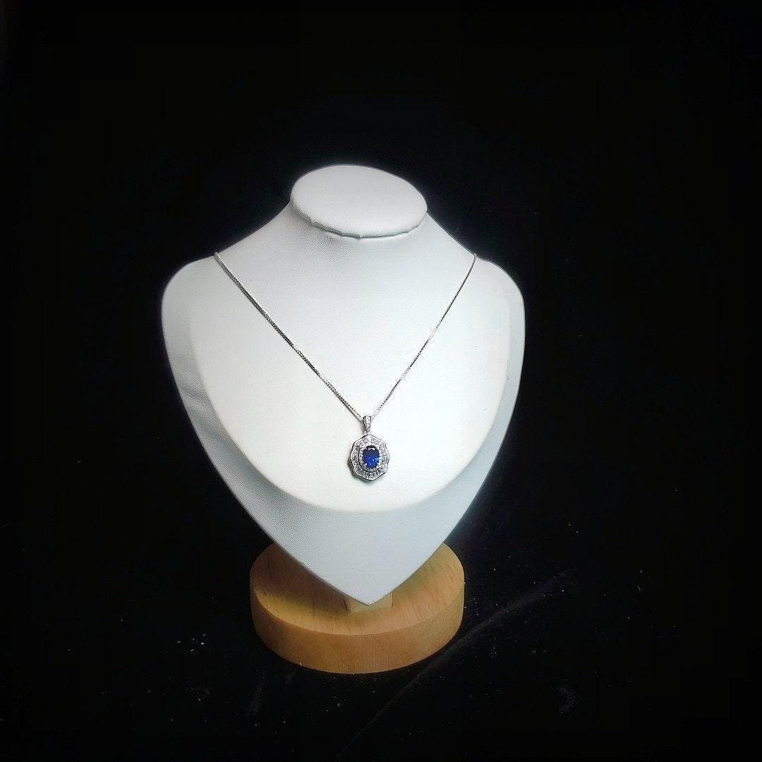 Blue Sapphire Necklace - Gemstone Lotus Leaf Pendant - 18KGP @ Sterling Silver - September Birthstone - Waterlily jewelry #601