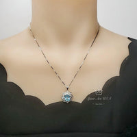 Blue Aquamarine Spiral Necklace White Gold coat Sterling Silver Gemstone Milky Way Spiral Galaxy Energy Vortexes Windmill Pendant 3 CT #817B