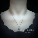 Aquamarine Necklace - Tiny Gemstone Flower Style Blue Aquamarine Pendant - Small Mini Blue Aquamarine Jewelry #310