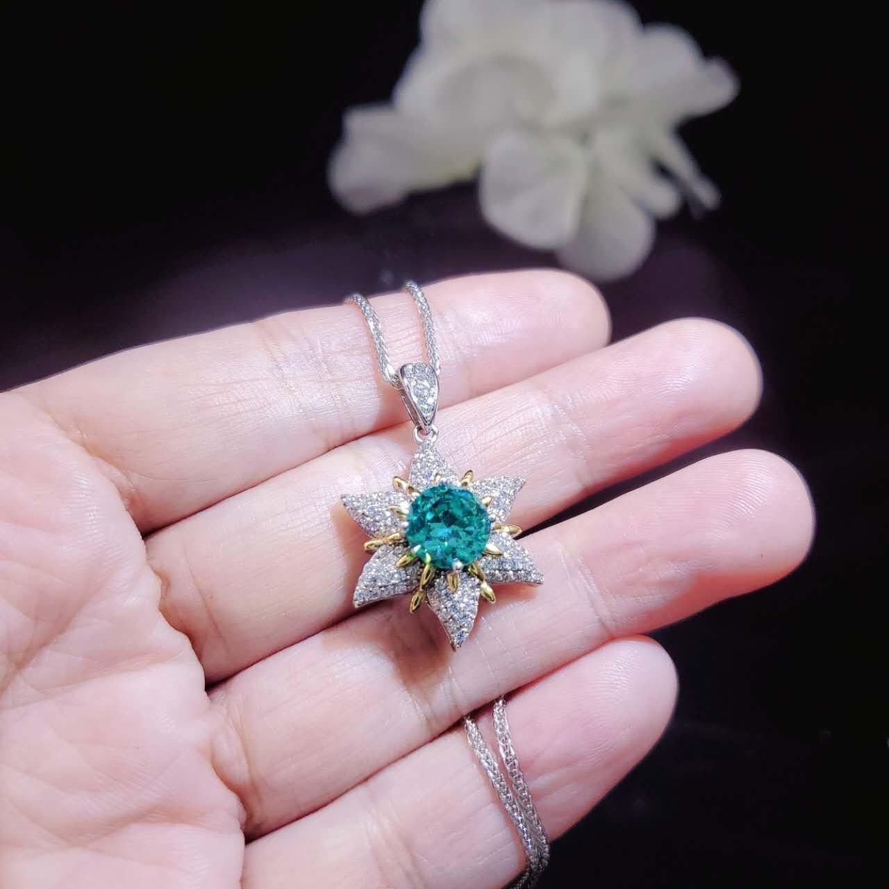 Greenish Blue Paraiba Necklace - Sterling Silver Star fish Paraiba Jewelry Blueish Green Paraiba tourmaline Pendant #831