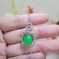 10mm Green Jade Necklace Diamond Triple Circle Green Jade Pendant White Gold Plated Sterling Silver 1051