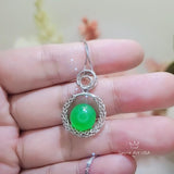 10mm Green Jade Necklace Diamond Triple Circle Green Jade Pendant White Gold Plated Sterling Silver 1051
