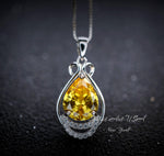 2.5 CT Yellow Moissanite Gemstone Necklace Sterling Silver Teardrop Created Citrine Gemstone Pendant - November Birthstone #395
