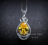 2.5 CT Yellow Moissanite Gemstone Necklace Sterling Silver Teardrop Created Citrine Gemstone Pendant - November Birthstone #395