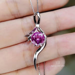 Luxury Pink Tourmaline Necklace White Gold coated Sterling Silver Swirl Infinity Style Pendant - 2 CT Lab created Vivid Pink Gemstone #936