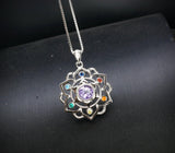 Amethyst Necklace - 7 Chakra Pendant - 18KGP @ Sterling Silver - Genuine Natural Amethyst Jewelry - Flower Of Life Yoga Necklace #464
