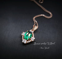 Green Emerald Necklace, Rose Gold coating 925 Sterling Silver Box Chain, Green Stone Emerald Jewelry #128
