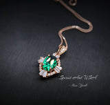 Green Emerald Necklace, Rose Gold coating 925 Sterling Silver Box Chain, Green Stone Emerald Jewelry #128