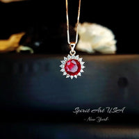 Red Ruby Pendant Necklace 8mm Solitaire Gemstone Yellow Rose gold July birthstone jewelry #126